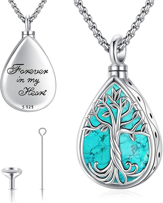 Turquoise Jewelry for Women Men 925 Sterling Silver Pendant Urn Necklaces for Ashes Picture Locket Necklace Thor Hammer Yggdrasil Virgen De Guadalupe St Michael Christopher Judas Witches Knot Necklace