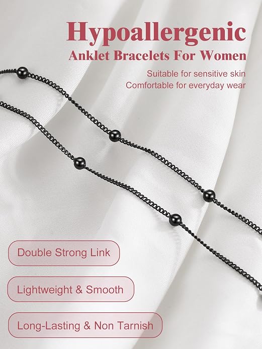 FOCALOOK 14K Gold Plated Anklets for Women Waterproof Plus Size Ankle Bracelet 8.5-10.5 Inch Adjustable Mariner/Figaro/Flat Snake/Cuban Link Chain Anklet Jewelry for Summer Beach Holiday