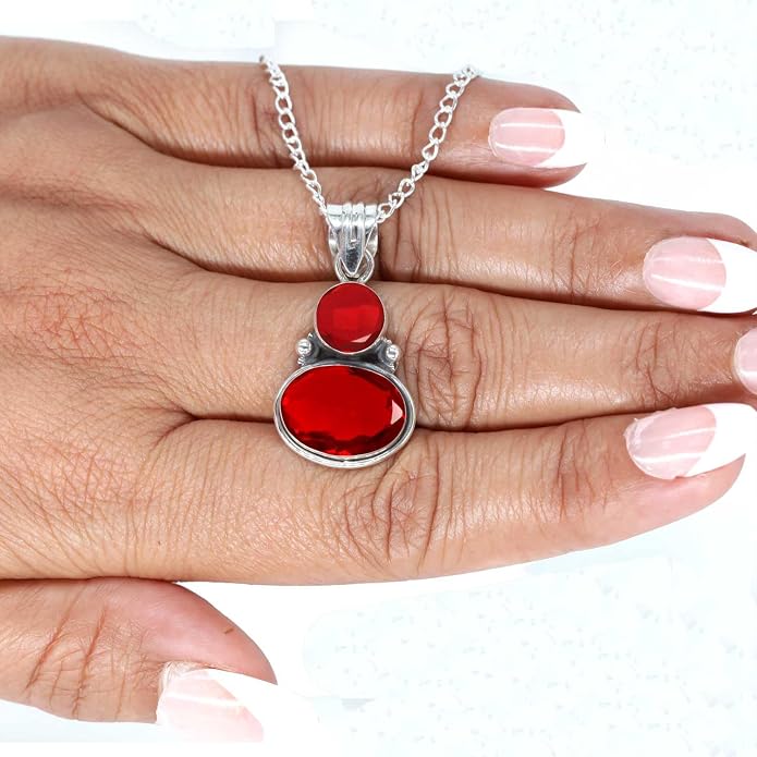 Handmade Genuine 925 Sterling Silver Pendant Necklace Natural Gemstone Crystal, Lapis, Onyx, Amber Oval Round Boho Jewelry For Women