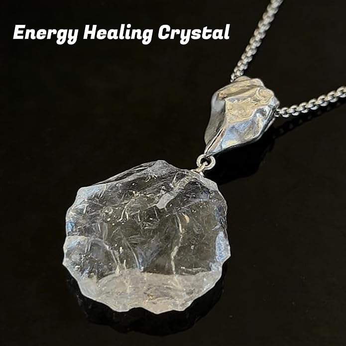 Clear Quartz Crystal Necklace 925 Sterling Silver Necklace Healing Crystals Energy Stone Pendant Natural Moonstone Raw Gemstone Jewelry Spiritual Birthstone Gift for Women Ladies Men