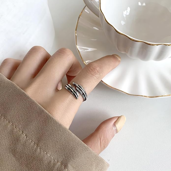 925 Sterling Silver Ring Minimalist Adjustable Rings Band Handmade Rings for Women Girls