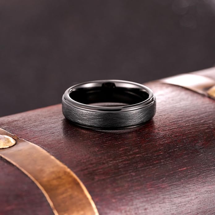 King Will Classic Tungsten Carbide Ring Brushed Two Grooved Center Hammered Design Mens Wedding Band for Men