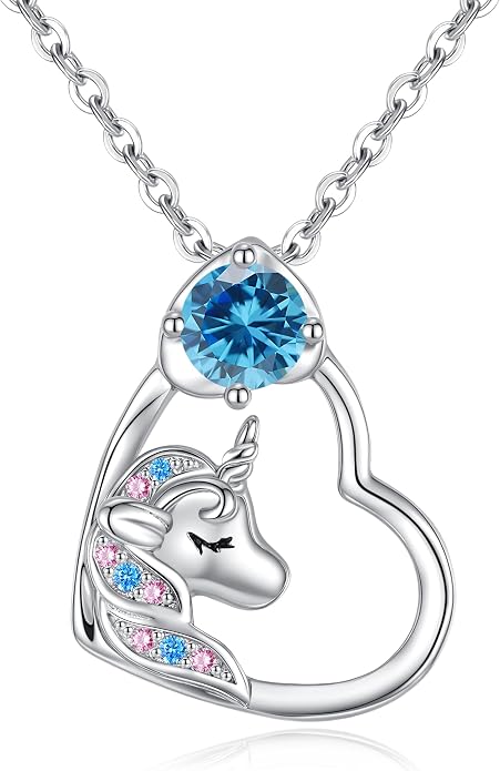 CDE Christmas Gift for women Cute Unicorn Birthstone Necklace for Girls Daughter 925 Sterling Silver Opal Heart Pendant Graduation Birthday Christmas Jewelry Gift for Teenage Girls Niece