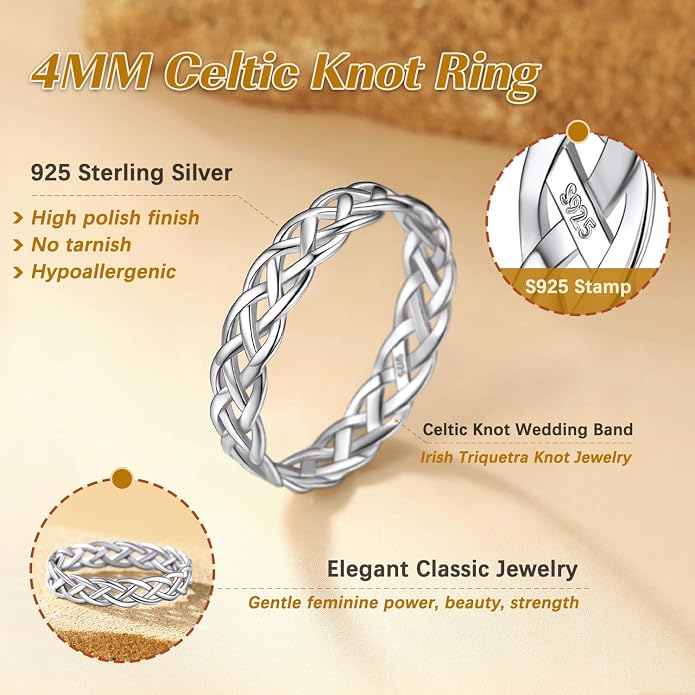 Suplight S925 Sterling Silver Celtic Knot/Evil Eye/Infinity Symbol Band Ring, 2/3/5/8mm Vintage Finger Thumb Ring for Women Size 4-13 (with Gift Box)