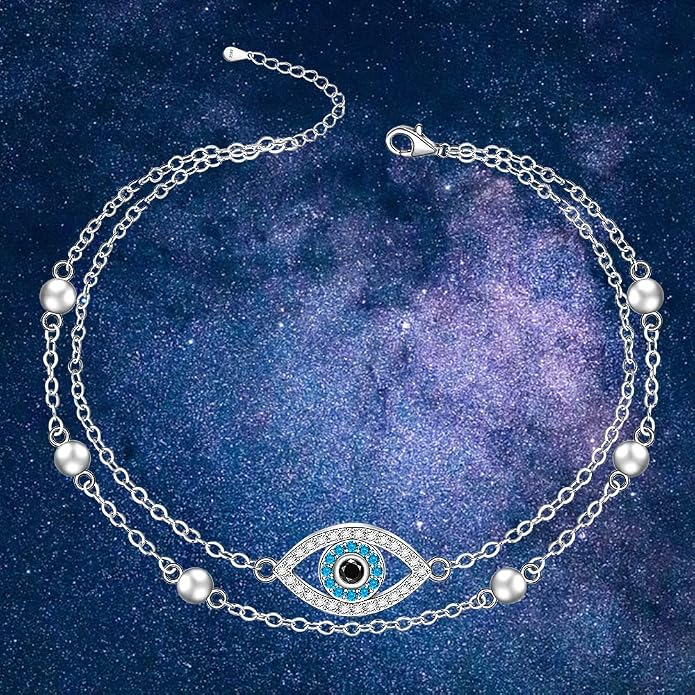 Fenthring Evil Eye Anklet Sterling Silver Protection Turkish Blue Eyes Ankle Bracelets Anklets for Women Chain Jewelry