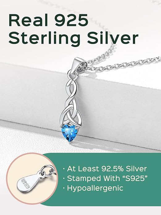 ChicSilver Bow and Cat Birthstone Necklace, 925 Sterling Silver Pendant Necklaces for Women, Hypoallergenic Silver Choker with 16 inch Rolo Chain, 12 Months Jewelry for Valentines Mothers Day Christmas