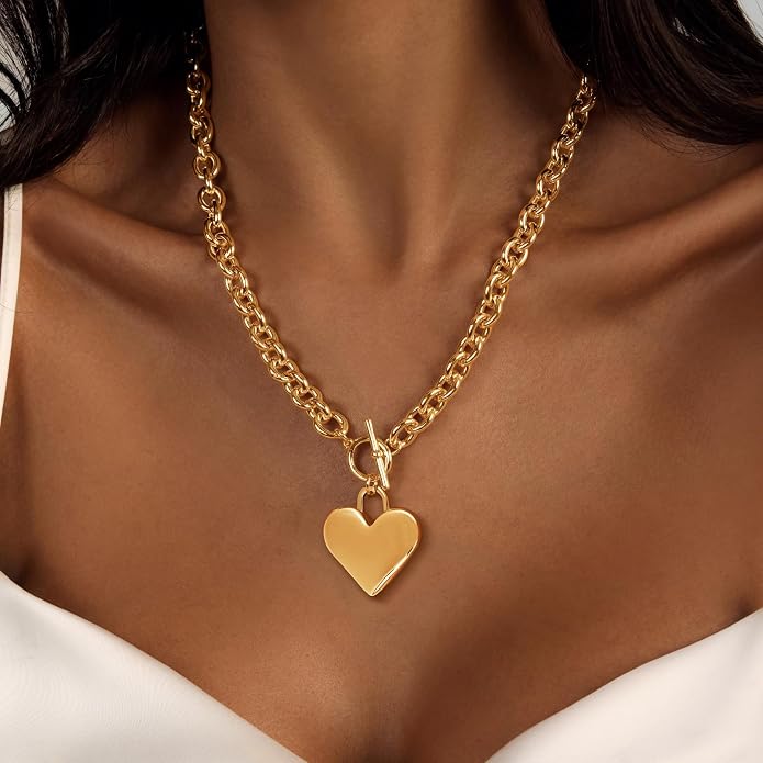 Airmb Heart Necklace for Women Gold/Silver Plated Trendy Heart Choker Lover Pendant Hypoallergenic Fashion Gold/Silver Necklace for Women Love Jewelry Gift for Women Girlfriend