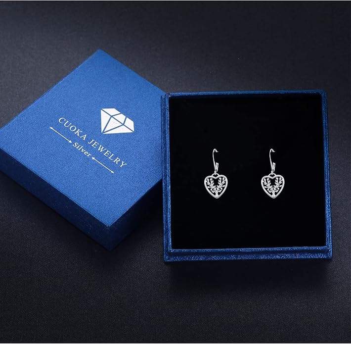Tree of Life Earrings, 925 Sterling Silver Heart Shaped Studs for Women, Hypoallergenic Earrings for Sensitive Ears Gifts for Women with Gift Box…