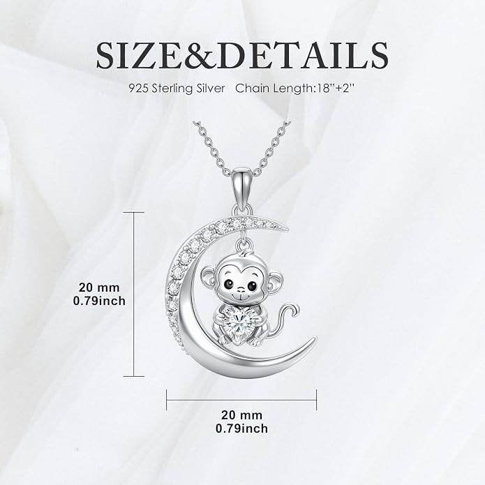 PROESS Animal Birthstone Necklace 925 Sterling Silver Otter/Axolotl/Hippo/Elephant/Dachshund/Monkey/Red Panda Pendant Necklace Animal Birthstone Jewelry Gifts for Women