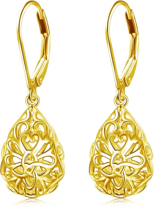 925 Sterling Silver Filigree Dangle Drop Earrings Daisy/Lotus/Rose Flower/Moonstone Leverback Teardrop Earrings for Women Infinity Celtic Knot Daisy Lotus Jewelry for Mothers Day