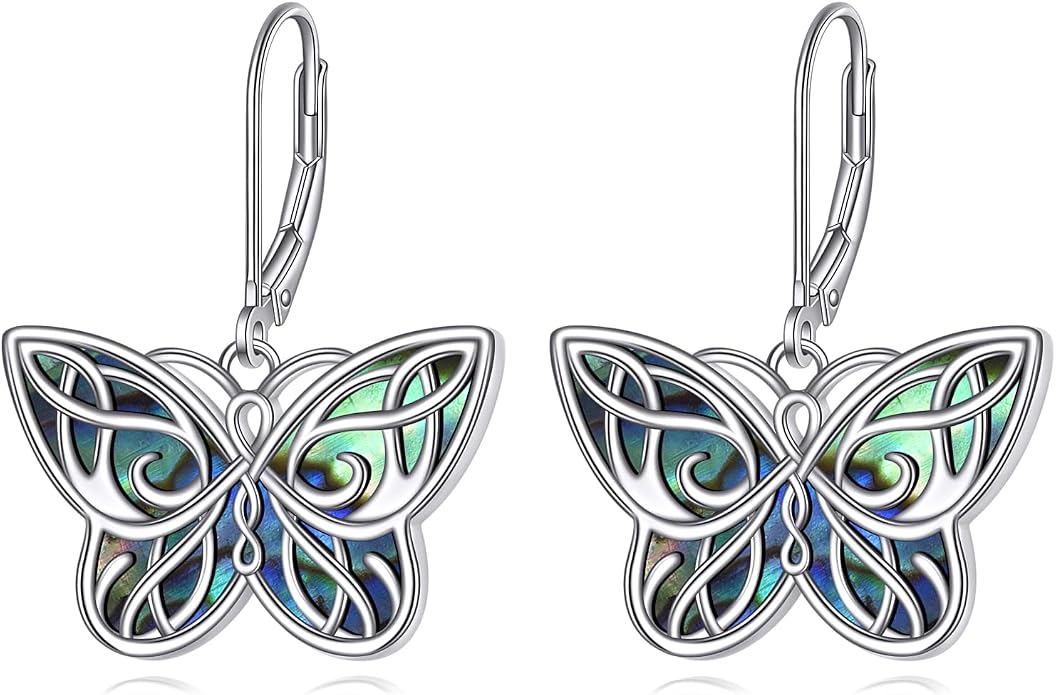 VONALA Abalone Shell Filigree Earrings 925 Sterling Silver Half Butterfly/Dragonfly Teardrop/Long/Vintage Abalone Shell Drop Dangling Earrings Bohemian Jewelry Gifts for Women