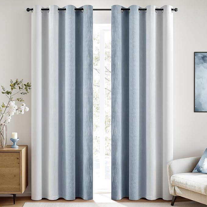 MIULEE Chambray Blue and Greyish White Ombre Blackout Curtains, Full Room Darkening Thermal Insulated 96 Inches Long Drapes for Bedroom/Living Room Grommet Window Treatments Modern 52Wx96L, Set of 2
