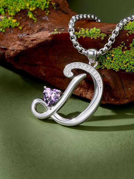 Birthday Gifts for Women Alphabet A to Z Initial Birthstone Pendant Necklaces for Women - 18k White Gold Plated Personalized Name Jewelry Anniversary Graduation Gifts for Wife Her Daughter Girlfriend(with Gift Box)