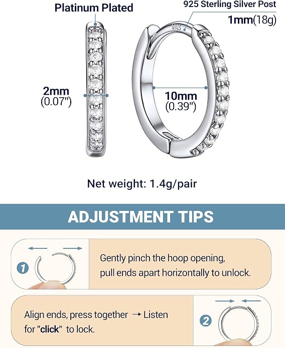 PROSTEEL Hoop Earrings for Women, Huggie Hoop with 925 Sterling Silver Post, 8/10/12/14/16/18/20mm Small Huggie Hoops, 14K Gold Plated/Silver/Black/Rose Gold Hypoallergenic Earrings Jewelry