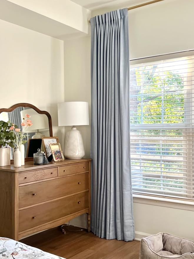 WEST LAKE Dusty Blue Bailey French Pleated Blackout Curtains with Liner 90 Inches Long,Modern Room Darkening Drapes for Bedroom Living Room Patio,Energy Efficient Window Treatment,60" Wx90 L,1 Panel | Modern Room Darkening Drapes for Bedroom Living Roo...