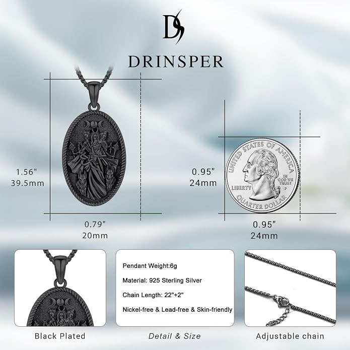 Hecate Wiccan Triple Moon Goddess Necklace Tetragrammaton Nudo De Bruja Plata 925 Original Sterling Silver Cat Moon Pendant Hekate Witch Necklace Amulet Witchy Jewelry Gifts for Women Men