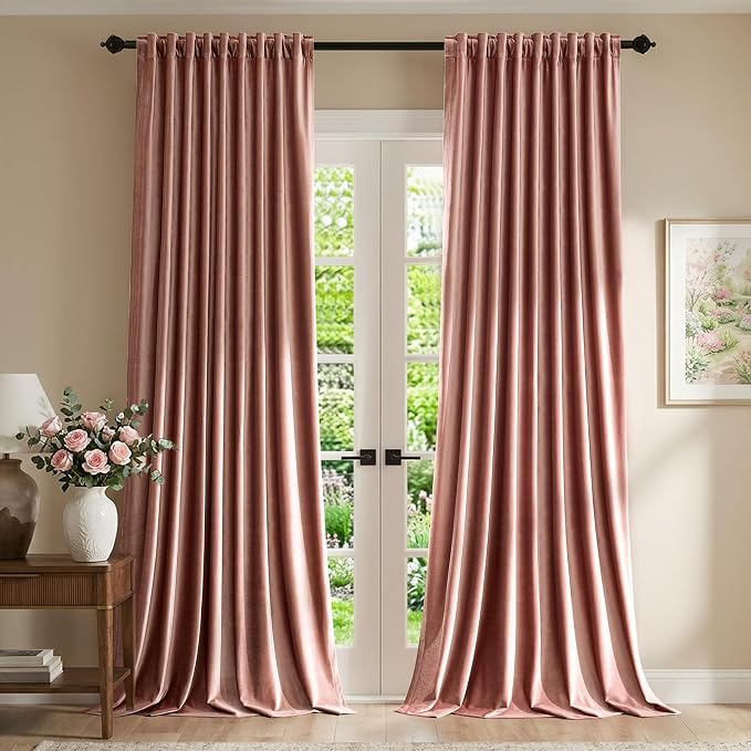 Luxury Dusty Pink Velvet Curtains 108 inches for Living Room,2 Panels Room Darkening Rod Pocket Back Tab Curtain Elegant Thermal Insulated Heavy Soundproof Noice Reducing Window Drapes for Bedroom
