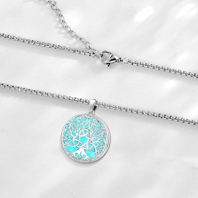 Sterling Silver Tree of Life Necklace for Women Oval Family Tree Necklace Abalone Shell Moonstone Pendant Mother Day Necklace for Mom Tree of Life Jewelry