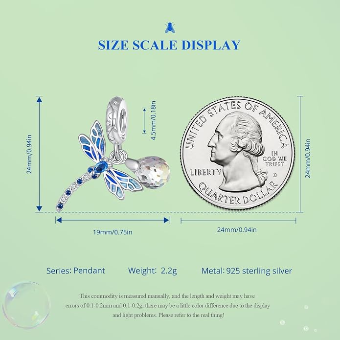 NINGAN 925 Sterling Silver Charm Golden Love Charm Buckle Safety Chain Travel Bead Firefly Dragonfly Pendant, Suitable for Women Bracelet and Necklace as Gift from Mom and Friends