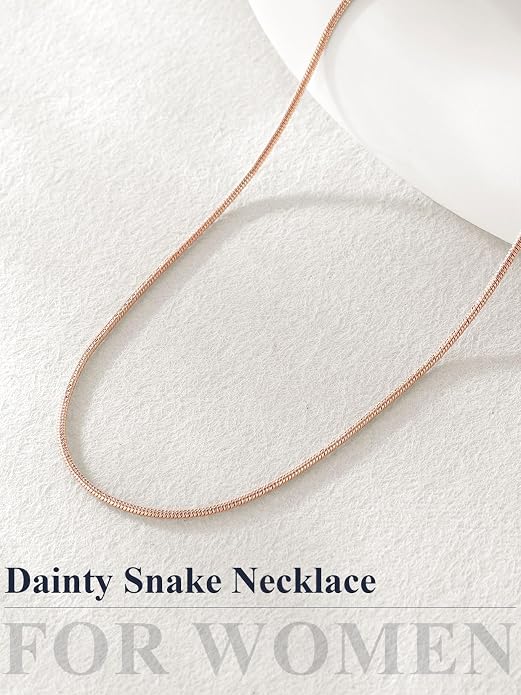 U7 Snake Necklace for Women 14K Gold Plated/Silver/Rose Gold/Black Chain Necklace Hypoallergenic, Stainless Steel Tiny Snake Chain Necklace 1/1.2/1.5/2MM, 14-30" Adjustable Minimalist Gift