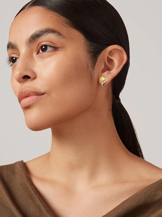 FindChic Sparkling Birthstone Clip On Earrings for Women, Silver Plated Stud Earrings 8MM Cubic Zirconia Non Pierced Studs, 12 Months Birthday Jewelry Gift