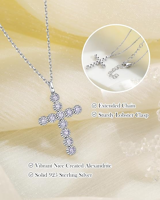 925 Sterling Silver 18 inch Birthstone Cross Pendant Necklace for Women Men