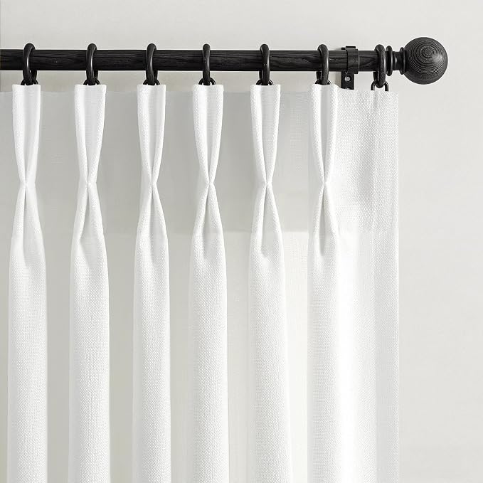 Memory Shape Pinch Pleated 102 Inch Extra Long Curtains for Nursery/Kids Room, Solid White Light Filtering Privacy Natural Linen Ceiling Track System Aesthetic Windows Drapes 50 Inch Wide 2 Panels Set