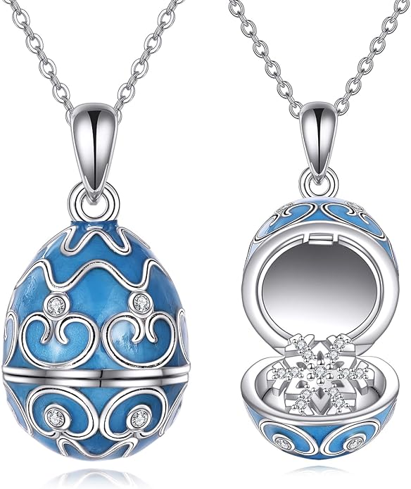 AXELUNA Fox Necklace Sterling Silver Easter Egg Necklace Fox Pendant Animal Jewelry Gifts for Women Girls Birthday Graduation Gift