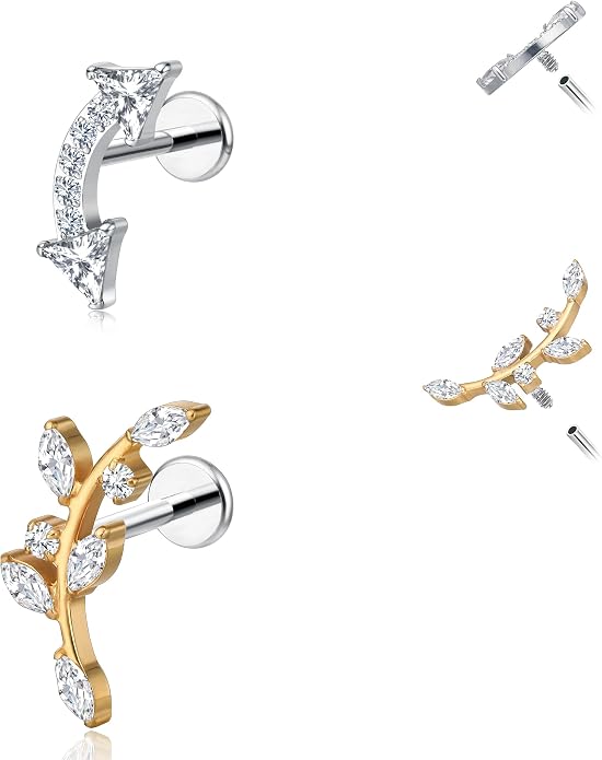 limerencia 18G Hypoallergenic Titanium Tragus Body Piercing Jewelry Set Flat Back Piercing Studs Earrings for Women Cartilage Helix Conch Medusa