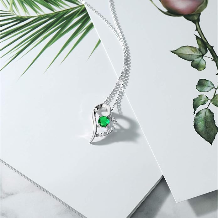 Gem Stone King Heart Shape Pendant Necklace For Women | 925 Sterling Silver | 6MM Round Gemstone Birthstone | Heart Necklace For Women | With 18 Inch Silver Chain