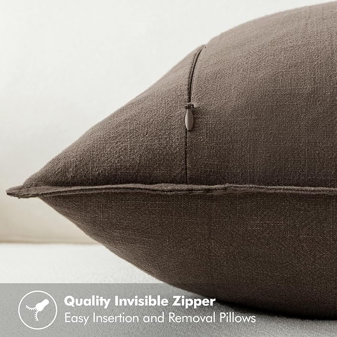 MIULEE Decorative Linen Pillow Covers 20x20 Inch Coffee | Boho Farmhouse Fall Autumn Couch Throw Pillows for Bed, Pack of 2 Accent Modern Pillowcases, Sofa Livingroom Home Decor