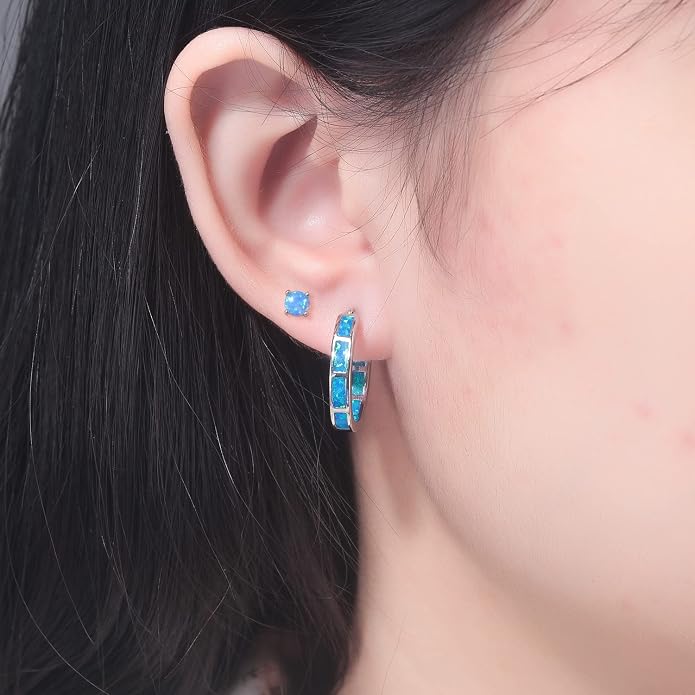 CiNily Sterling Silver/Rose Gold/Yellow Gold Plated Hoop Earrings 20mm,Multicolor Opal Small Hoop Earrings for Women Girls Hypoallergenic Jewelry for Sensitive Ears Gemstone Earrings
