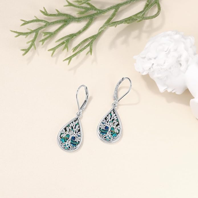 925 Sterling Silver Earrings Tree of Life/Cat/Animal/Turquoise/Moonstone Dangle Drop Earrings for Women Leverback Earring Hypoallergenic Jewelry Gifts