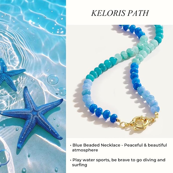 KELORIS PATH Beaded Gemstone Necklaces for Women, Boho Colorful Bead Choker Necklace, Natural Stone Handmade Summer Jewelry for Beach
