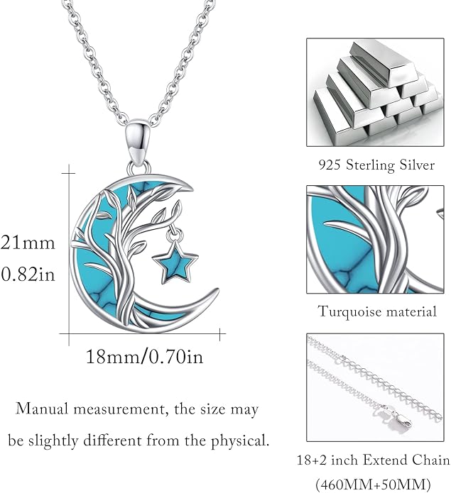 Christmas Gifts Tree of Life/Celtic/Moon Necklace 925 Sterling Silver Moon Pendant Abalone/Opal jewelry for Women Sister Christmas Gifts