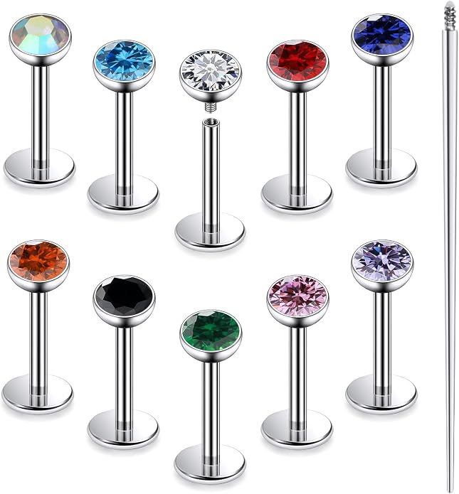 20G 18G 16G Astm F136 Titanium Internal Thread Flat Back Earrings Nose Studs Tragus Helix Conch Cartilage Lobe Earrings Medusa Labret Snake Bite Monroe Lip Ring Piercing Jewelry For Women Men