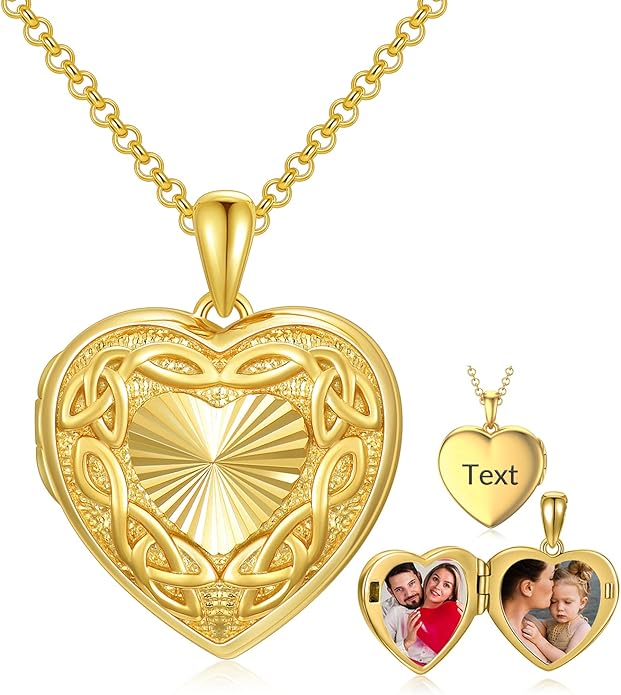 SOULMEET Personalized Silver Locket Necklace That Holds Pictures Photo Keep Someone Near to You, Memorial Custom Lockets Necklaces Letters Engraving for His Her