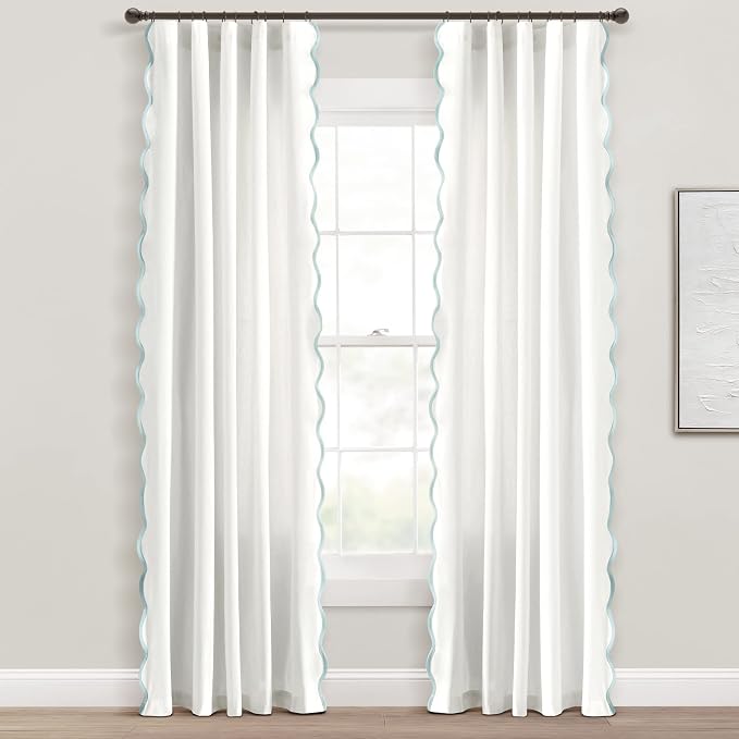 Lush Decor Coastal Scallop Edge Curtain Panel, Blue & White | 52"W x 84"L | Pack of 4