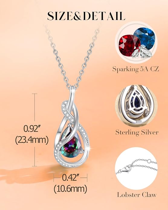 FANCIME TimelessTie Birthstone Necklace for Women White Gold Plated Sterling Silver Ribbon Design Jewelry Knot Pendant Fine Jewelry Gemstone Anniversary Birthday Graduation Mothers Day Gifts for Women Wife Mother Her