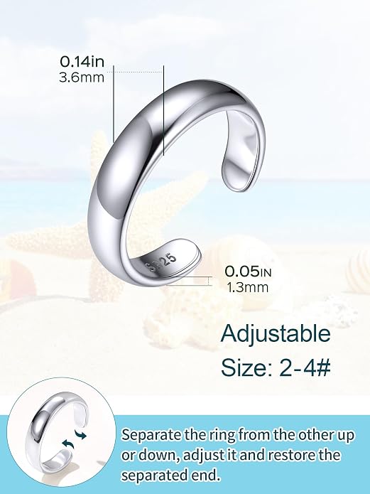 ChicSilver Sterling Silver Toe Rings for Women 14K Gold Plated Toe Rings for Women Open Adjustable Toe Ring for Women Toe Jewelry for Summer Beach