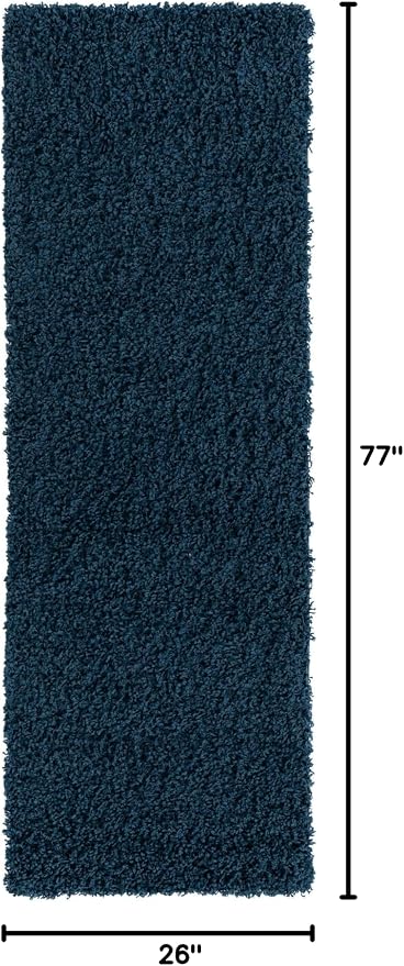 Unique Loom Solid Shag Collection Area Rug (2' 2" x 6' 5" Runner, Sapphire Blue/ Navy Blue)