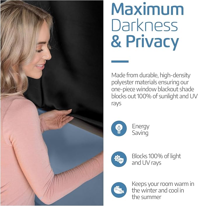 Portable Blackout Curtain with Suction Cups - Premium Easy Install Shade No Tools Required - Temporary Blinds, Perfect for Baby Nursery or Dorm Room - with Travel Bag (66” Long x 51” Wide)