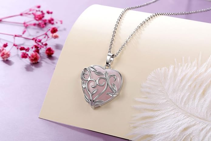 Jovivi Amethyst Rose Quartz Healing Crystal Necklace for Women Flower Leaf Wire Wrapped Crystal Heart Gemstone Pendant Necklace Natural Stone Reiki Quartz Jewelry Mothers Day Gifts