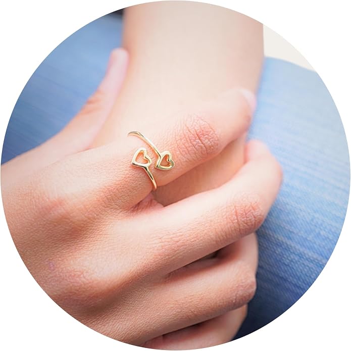 18k Gold Plated Simple Minimalist Heart Adjustable Stackable Halo Ring Band for Women Valentines Day Gifts for Her Comes with a Gift Box
