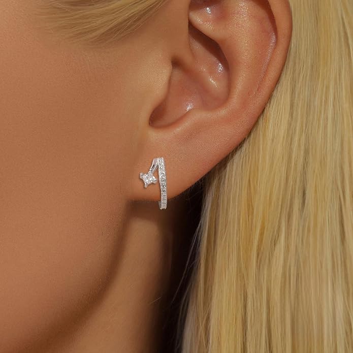 925 Sterling Silver Dainty Cute Hoop Earrings for Women Trendy 14k Gold Plated Small Huggie Cartilage CZ Earring to Daughter Mom Hypoallergenic Cubic Zirconia Earring Birthday Mothers Day Jewelry Gift