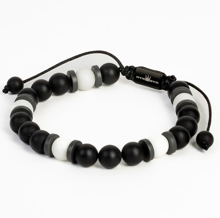 Mens Beaded Bracelet - Stone Jewelry, Black Onyx Hematite Bracelets, Mens Accessories, Adjustable
