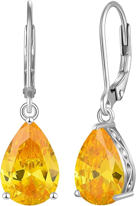 YL Solitaire Dangle Drop Earrings Teardrop Leverback Earrings Brass 8X12 MM Birthstone Jewelry for Women