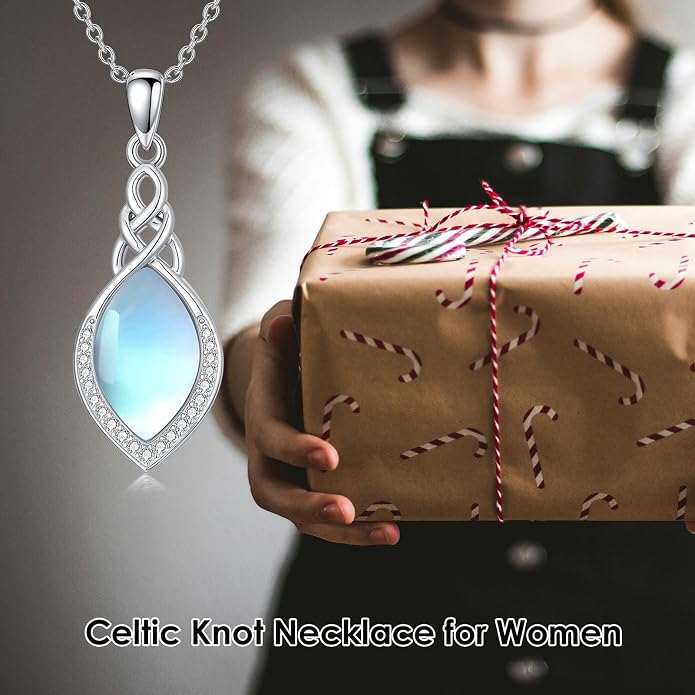 PELOVNY Celtic Knot Necklaces for Women 925 Sterling Silver Gemstone/Birthstone Teardrop Infinity Necklace Irish Celtic Pendant Jewelry Gifts for Mom Daughter Wife