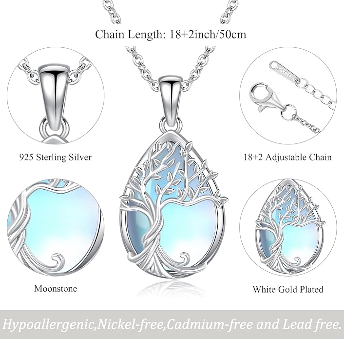 Odinstone Tree of Life Necklace, Sterling Silver Pendant for Women Family Tree Necklaces Jewelry for Mom/Wife/Grandma(With Fine Gift Box)