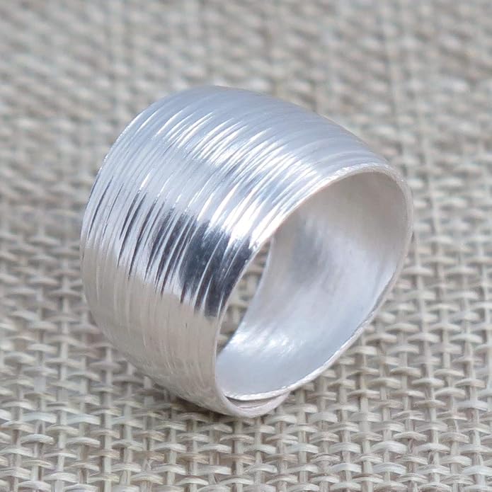 Sterling Silver Handmade Wide Convex Band Ring, Classic Semi-Shiny Finish Wrap Band, Adjustable to Sizes 6-11, Can fit Also as Thumb ring, Gift for Her